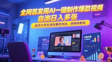 （6.17）全网首发用AI一键制作爆款视频，自测日入多张，适合大学生宝妈兼职创业，保姆级教程