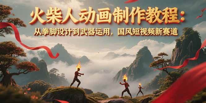 （6.22）火柴人动画制作教程：从拳脚设计到武器运用，国风短视频新赛道