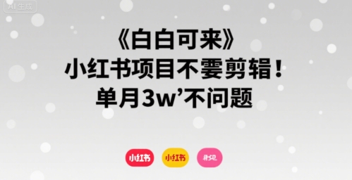 （8.6）小白可来 小红书项目不需要剪辑 单月3w不是问题