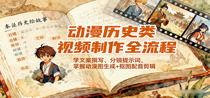 （9.22）动漫历史类视频制作全流程，学文案撰写、分镜提示词，掌握动漫图生成+抠图配音剪辑