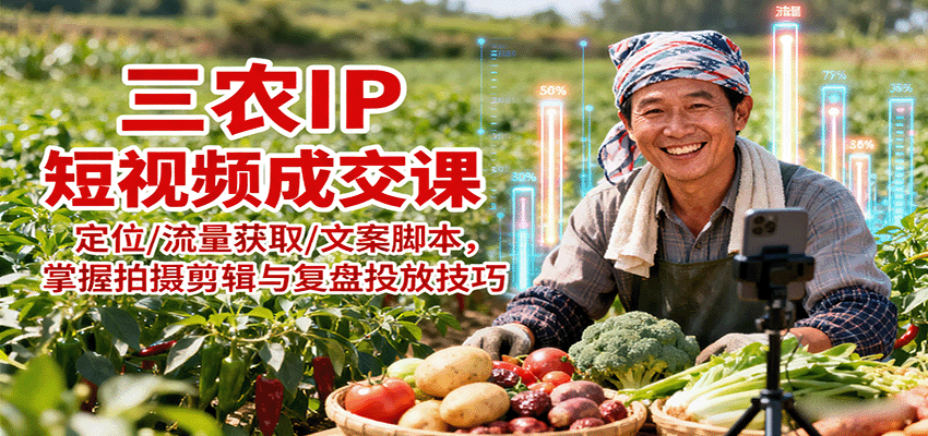 （9.22）三农IP短视频成交课：定位/流量获取/文案脚本，掌握拍摄剪辑与复盘投放技巧