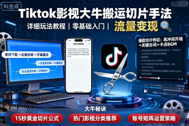 （9.25）Tiktok影视大牛搬运切片手法，详细玩法教程
