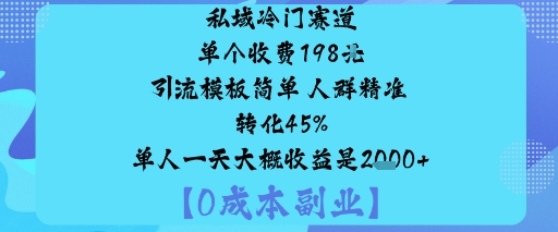 (10.13)私域冷门赛道:单个收费198米引流模板简单人群精准转化45%单人一天大概收益是1k+
