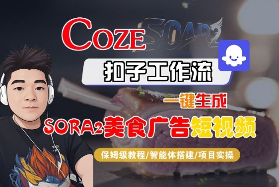 (10.29)Coze扣子智能体工作流一键生成“SORA2美食广告“短视频,全流程保姆级教学