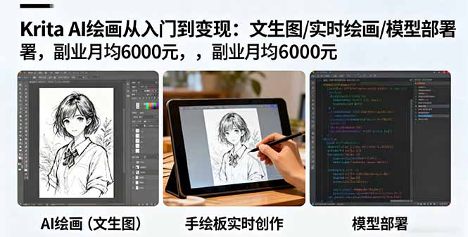 (10.14)Krita AI绘画从入门到变现:文生图/实时绘画/模型部署,副业月均6000元