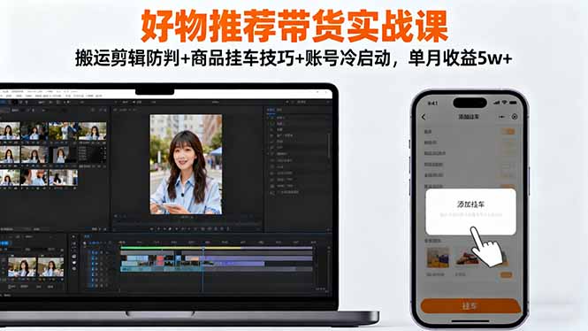 （11.7）好物推荐带货实战课：搬运剪辑防判+商品挂车技巧+账号冷启动，单月收益5w+