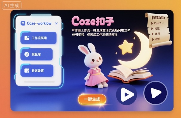 （11.11）Coze扣子工作流一键生成童话皮克斯风格立体书视频，保姆级工作流搭建教程