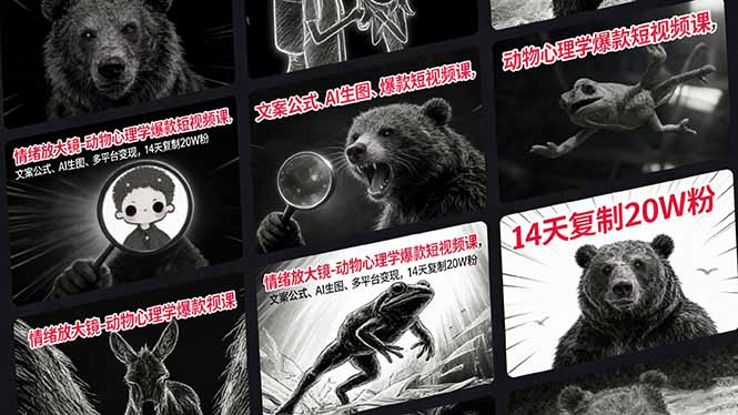 （26.2.25）情绪放大镜-动物心理学爆款短视频课，文案公式、AI生图、多平台变现，14天复制20W粉