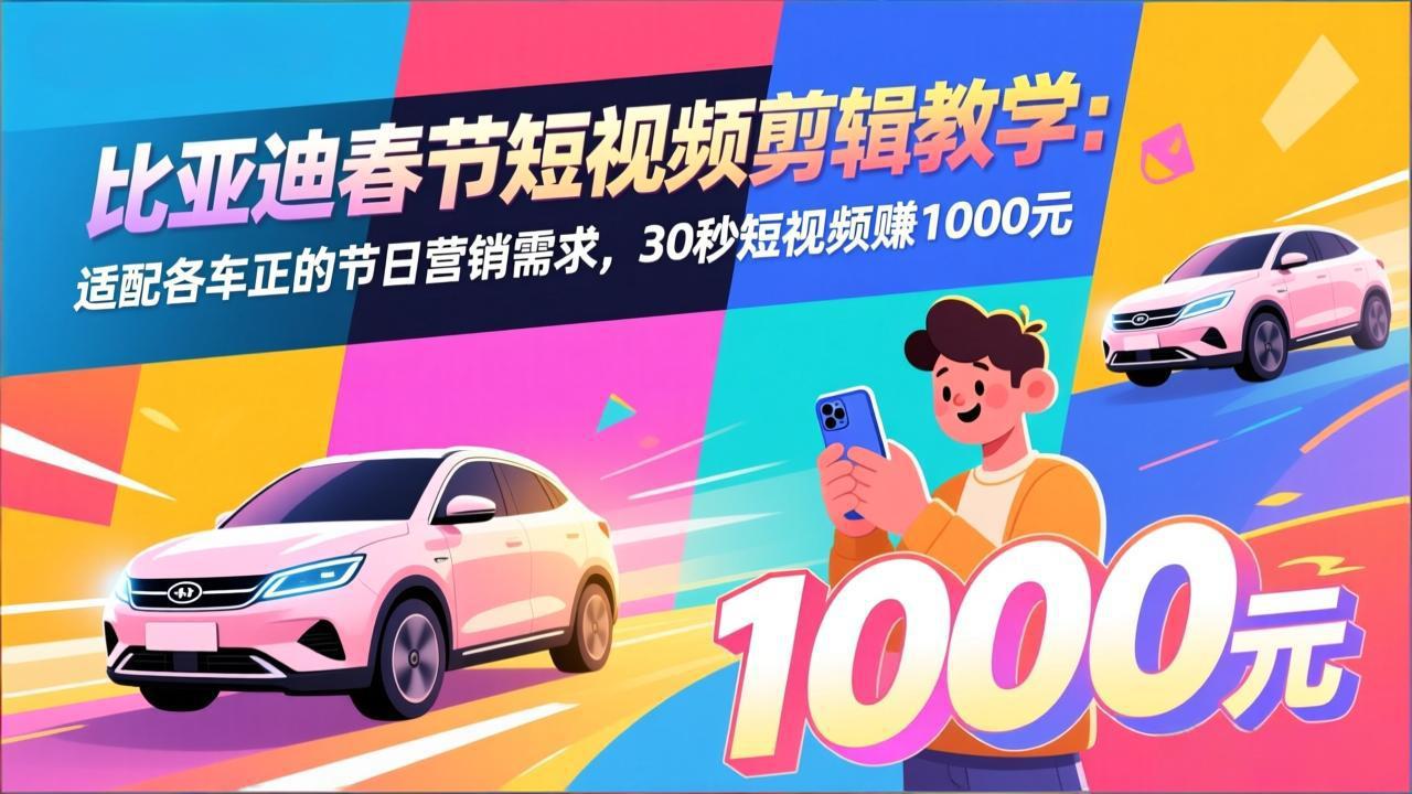 （26.2.8）比亚迪春节短视频剪辑教学：适配各车企的节日营销需求，30秒短视频赚1000元