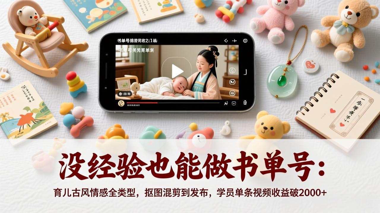 （26.2.26）没经验也能做书单号：育儿古风情感全类型，抠图混剪到发布，学员单条视频收益破2000+